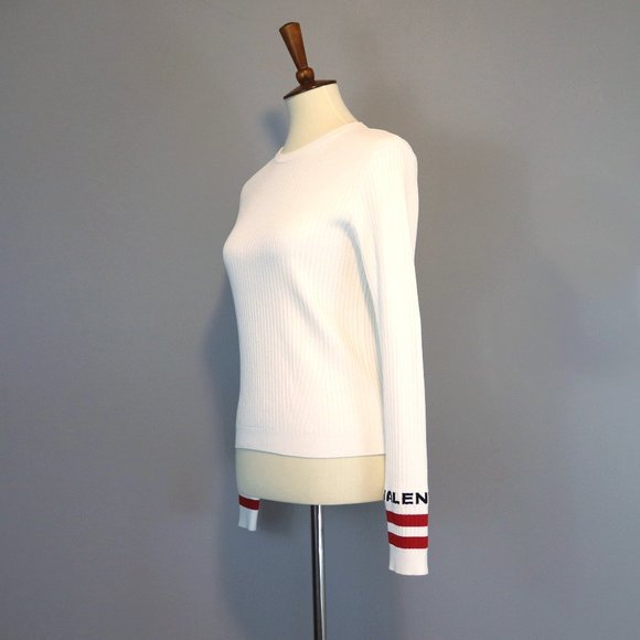 VALENTINO Logo & Stripes Cuff Rib Knit Sweater Top - Picture 4 of 15